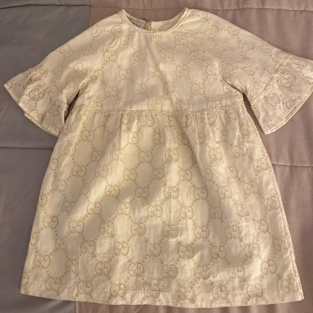 Gucci Baby Gg Broderie Anglaise Dress In Neutrals
